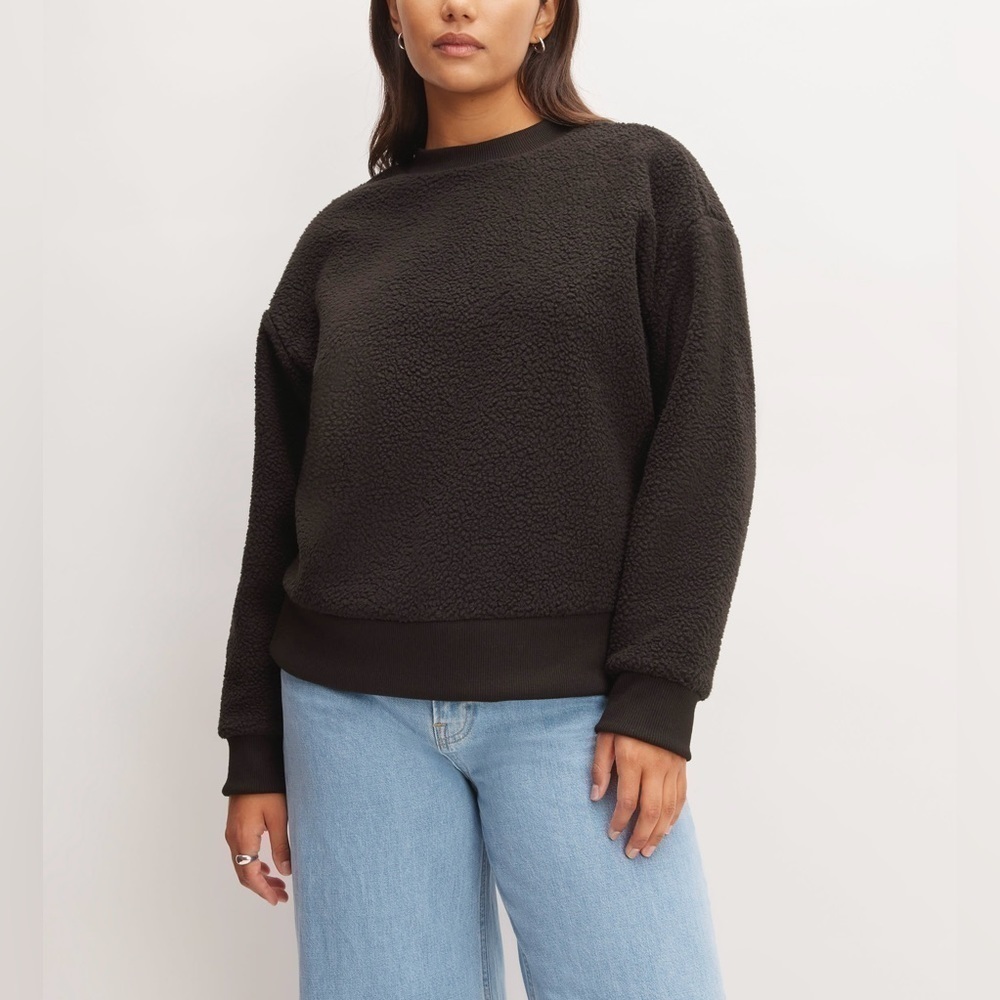 NWT Everlane Black ReNew Fleece Oversized Crew Pullover Teddy, Sizes XS, S, & M